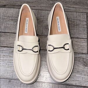 Chelsea & Violet Vera Leather Slip-on Log Sole Platform Cream Loafers